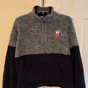 Official NY Islanders NHL Gray and Navy Quarter-Zip Pullover